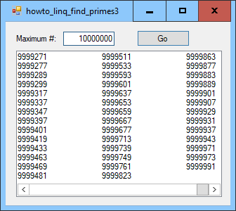 [Use LINQ with an embedded lambda expression to find prime numbers in C# (Part 3 of 3)]