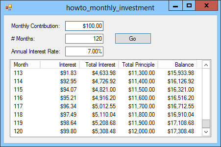 [Calculate the value of a monthly investment in C#]