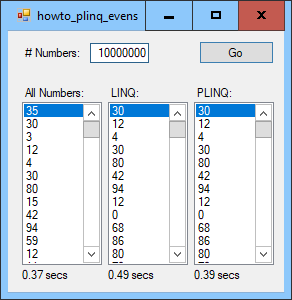 [Use PLINQ to select even numbers from an array in C#]