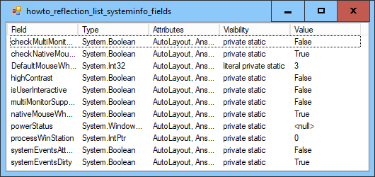 [Use reflection to list the fields provided by the SystemInformation class in C#]