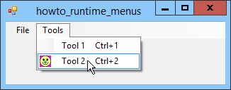 [Create menu items at run time with images, shortcut keys, and event handlers in C#]