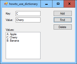 [Use a Dictionary to store and retrieve items in C#]