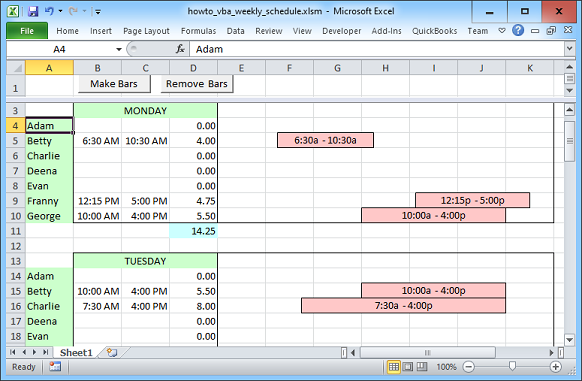[Use VBA to make a Gantt chart showing work schedules]