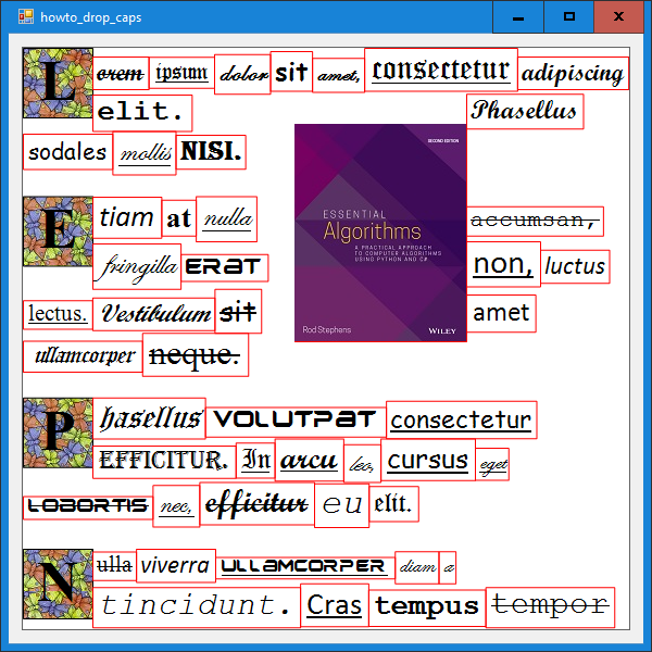 [Flow words around drop caps in C#]