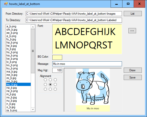 [Label images at the bottom in C#]