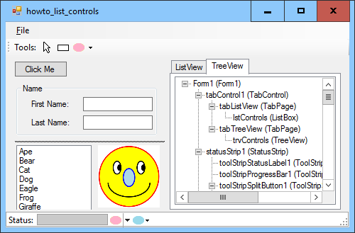 [List controls on a form in C#]